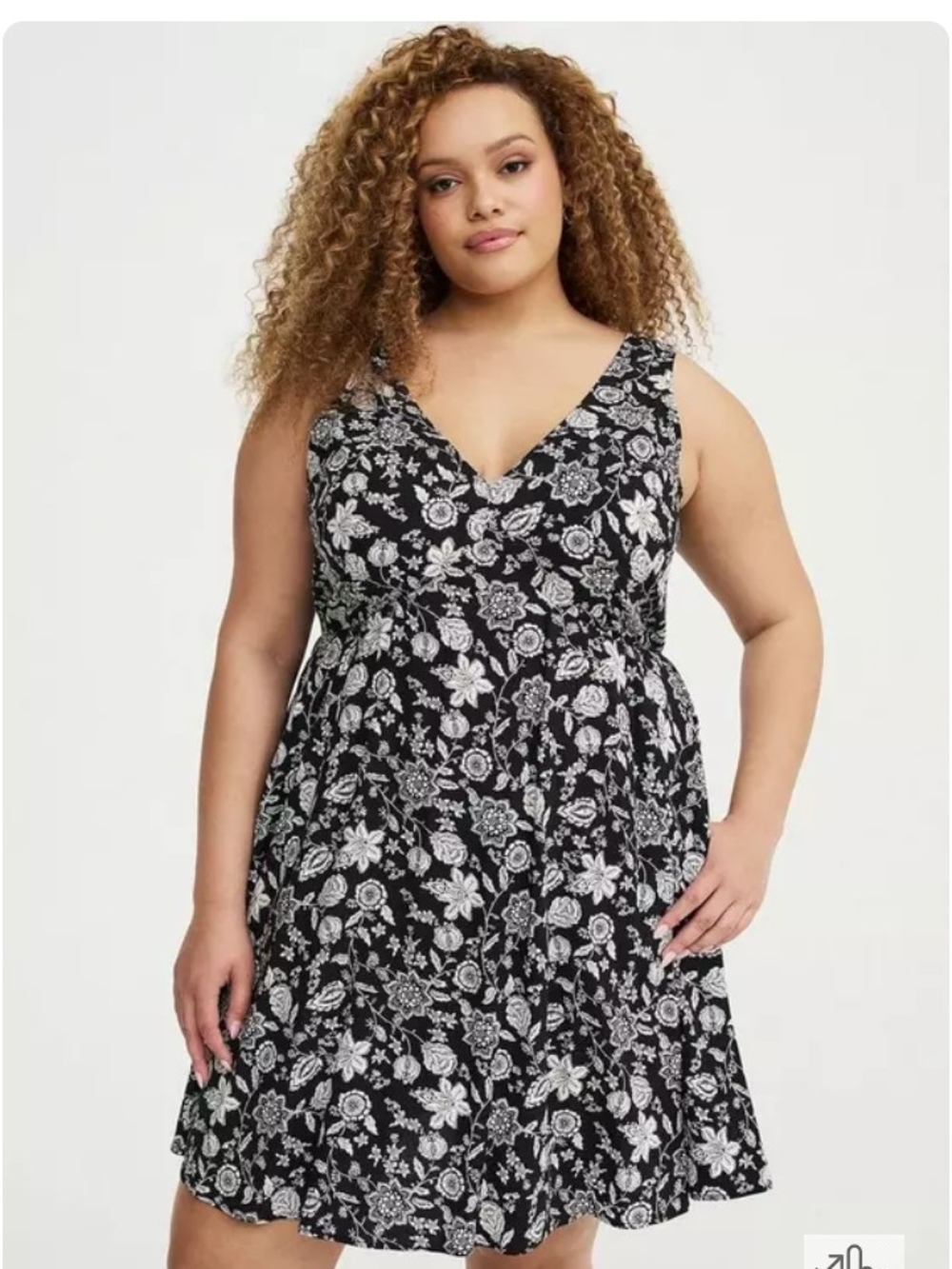 NWT Torrid V-neck Black & White Floral Tiered Mini Dress Sleeveless Summer